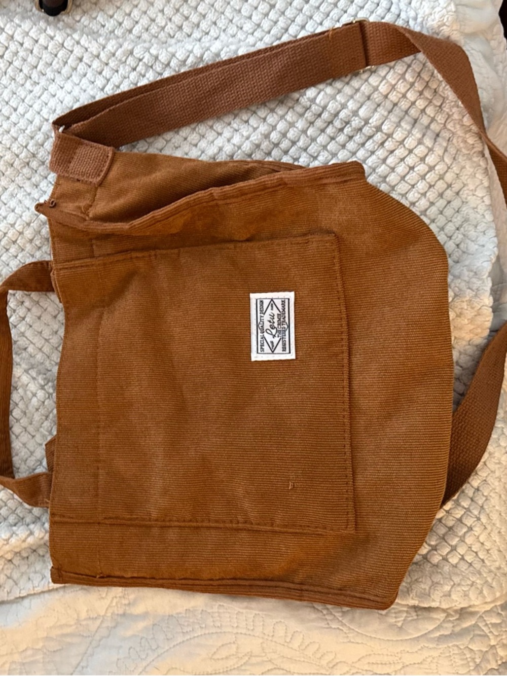 Rust Brown Corduroy Canvas Crossbody Tote with Front Pocket